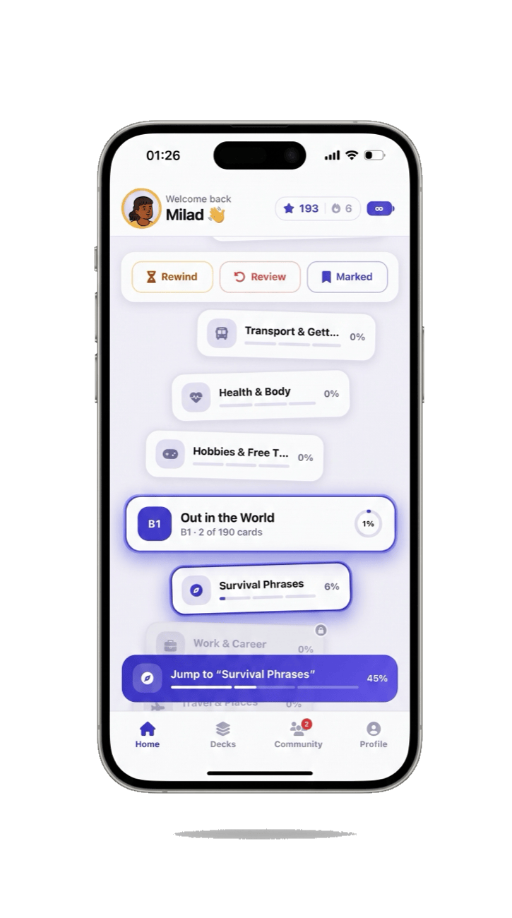 Oosta app — home screen